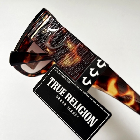 New Original TRUE RELIGION Cat Eye Oversized Tortoise Shell Sunglasses Logo XYZ